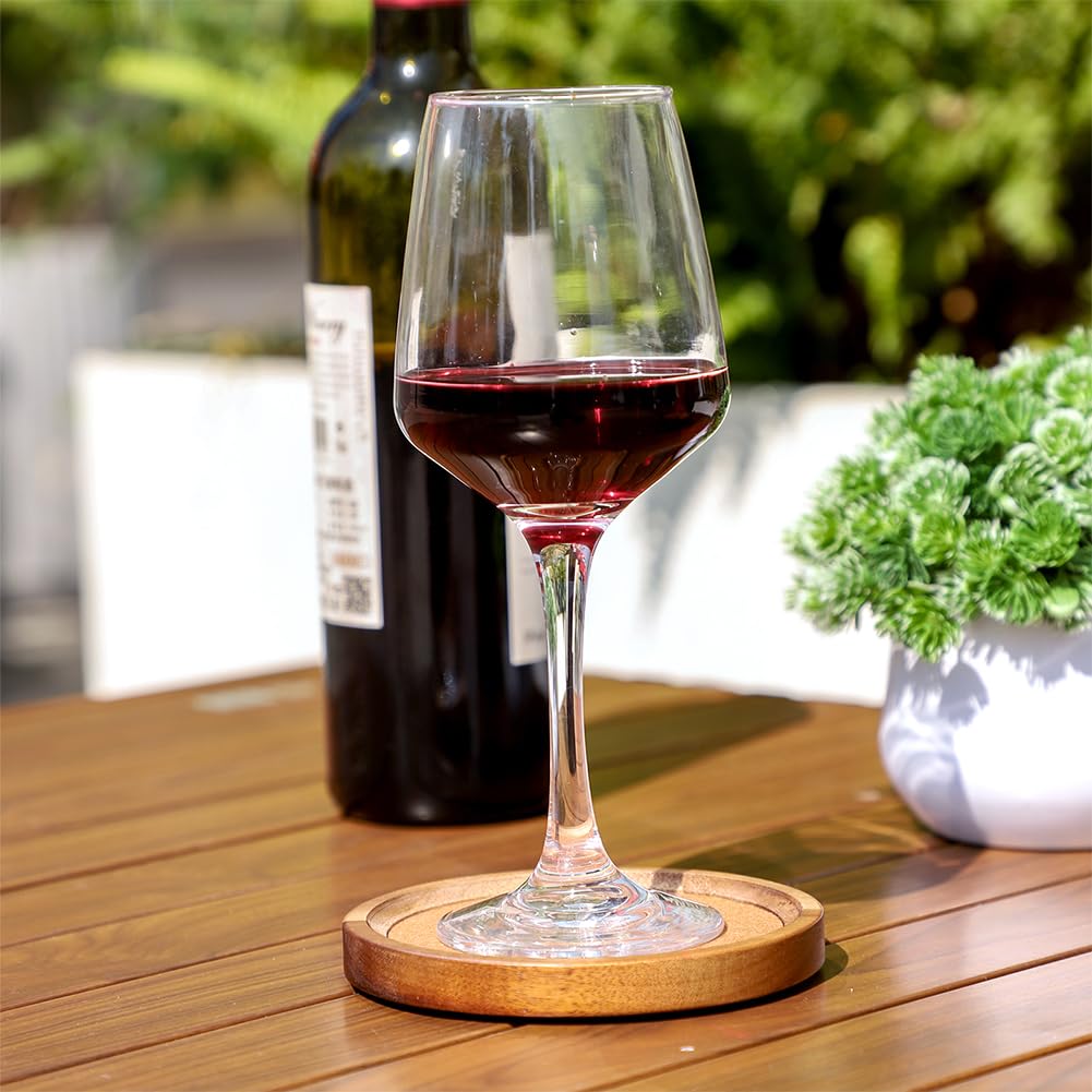 WLWNWFT Acacia Wood Coasters with Holder - Absorbant Cork Coasters for Drinks | Set of 6, 4.33in