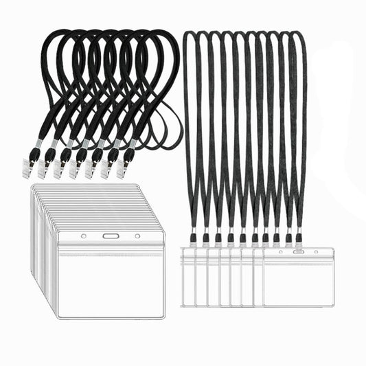 120pcs Tag Protector Holder Kit, Include 60pcs Clear Plastic Horizontal Name Tags Badge Id Card Holders and 60pcs Black Lanyards,for Office School Travel,Seminars,Trade Shows