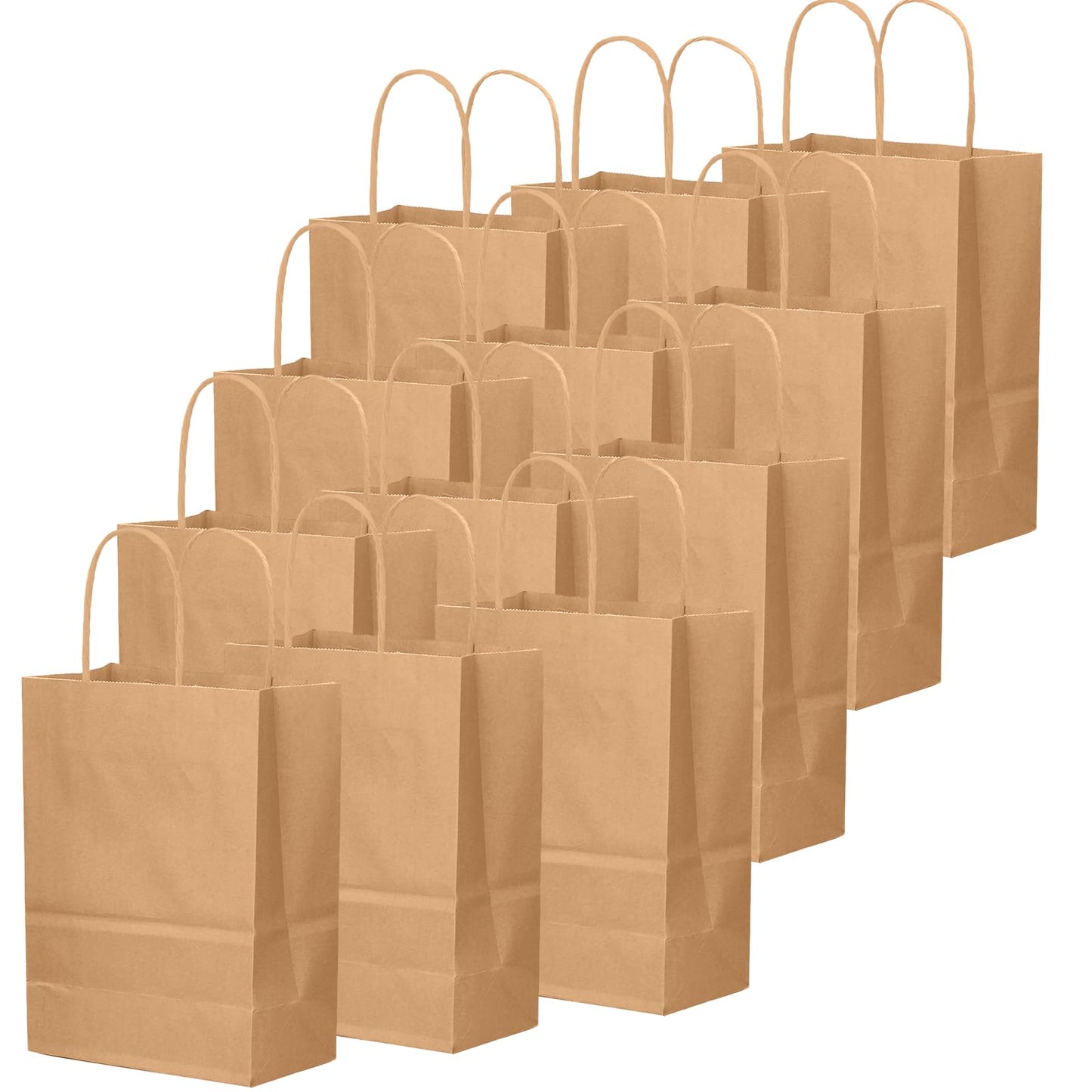 qiqee 50-Packs Brown Paper Gift Bags with Handles Bulk 8.3"x3"x 6" Small Size Paper Bags Multiple Uses(15x8x21cm,Small Size)