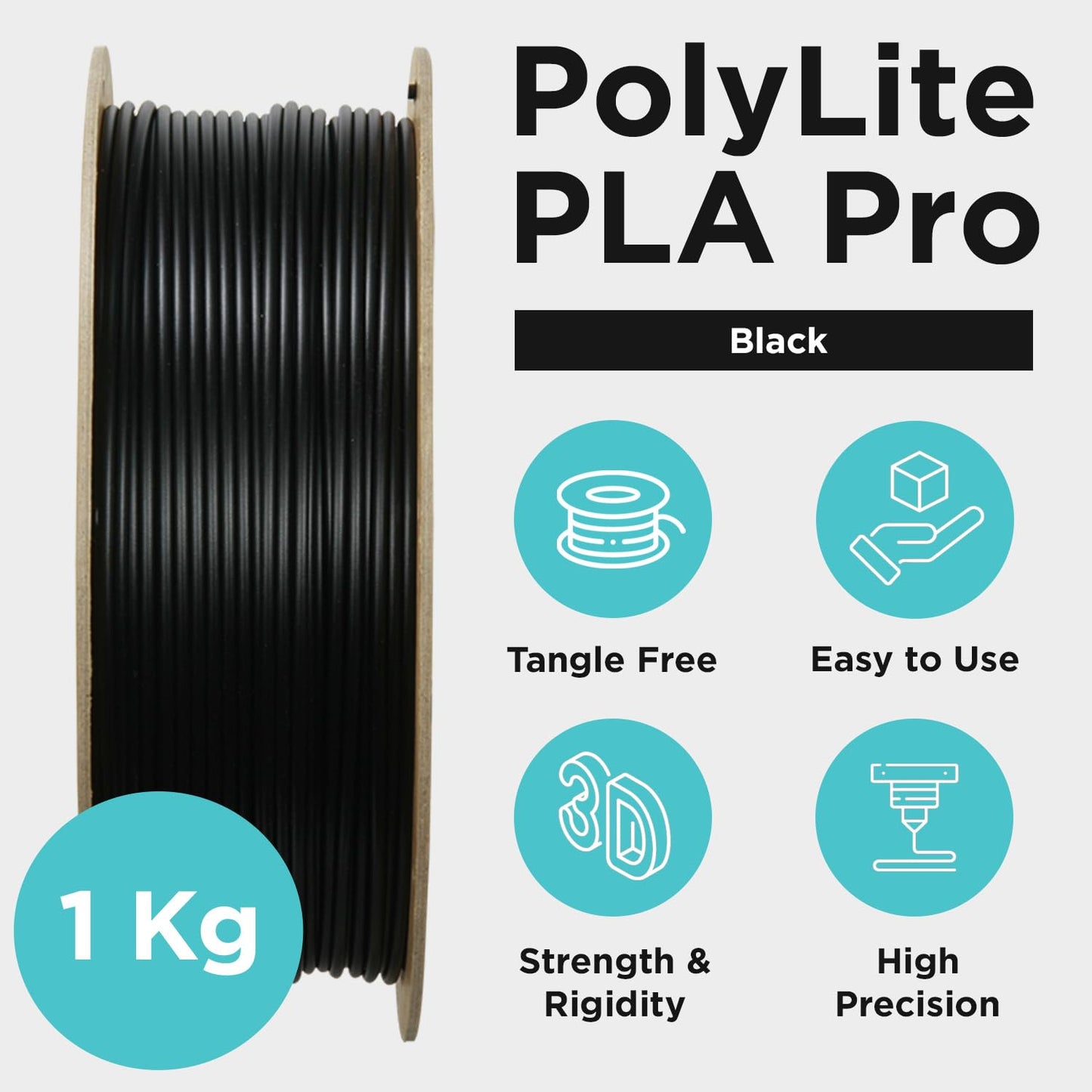 Polymaker PLA PRO Filament 1.75mm 1kg, Tough & High Rigidity Black 3D Printing Filament, PolyLite PLA PRO 3D Printer Filament 1.75mm, Print with Most 3D Printers
