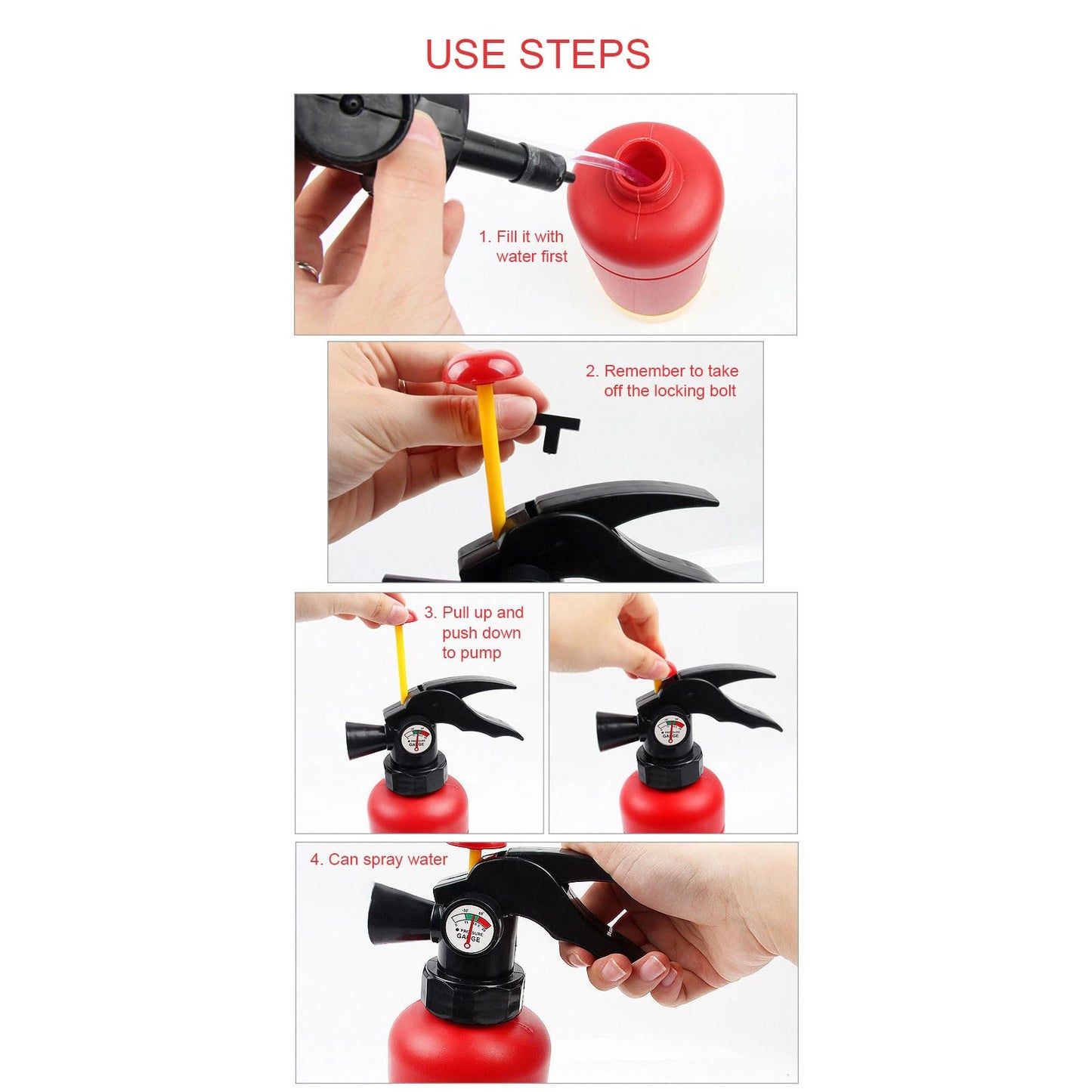 Refillable Water Toy, Plastic Extinguisher Long Spray Distance with Extra Water Storage Spacefor Kids