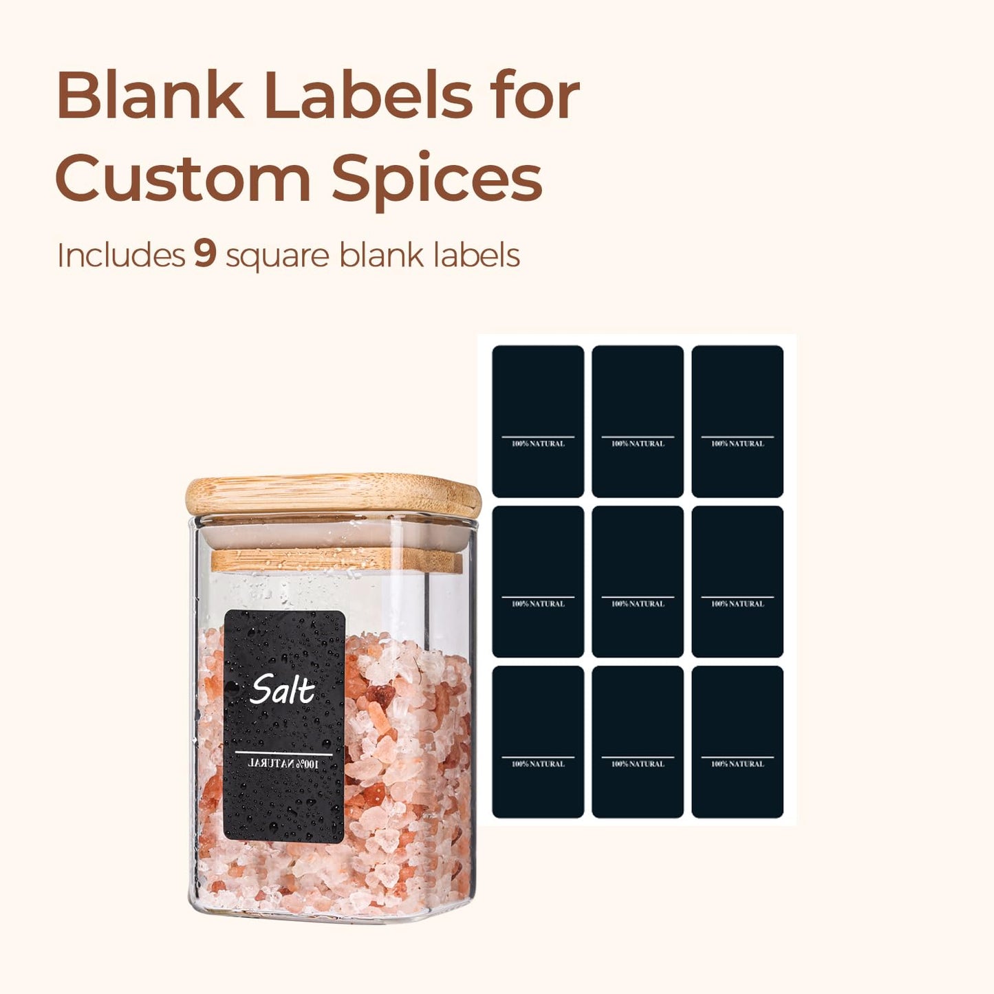ComSaf 6Pcs 8oz Spice Jars with Label Trial Set, Glass Spice Bottle with Bamboo Lids Supplementary Set, Spice Container, Perfect for Ktichen Starter