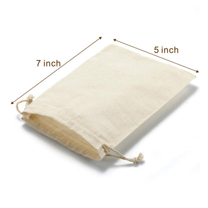 Cotton Drawstring Bags, EcoFriendly Muslin Gift Pouches (5 by 7 Inch) for Party Favors, Unbleached Sachet Fabric Cloth (50 Pieces)