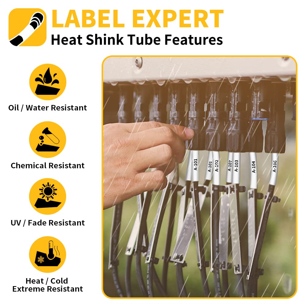Rhino 18055 Heat Shrink Labels12mm, Replacement for Dymo Rhino Label Maker Heat Shrink Tubes Work with Industrial Label Maker 4200 5200 5000 6000 3000, Black on White, 1/2" x 5', 3-Pack