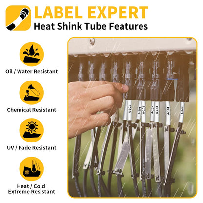 Rhino 18055 Heat Shrink Labels12mm, Replacement for Dymo Rhino Label Maker Heat Shrink Tubes Work with Industrial Label Maker 4200 5200 5000 6000 3000, Black on White, 1/2" x 5', 3-Pack