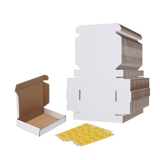 RLAVBL 50 Pack 6x4x1 Small Shipping Boxes, White Corrugated Cardboard Box for Packing, Mailing, Business