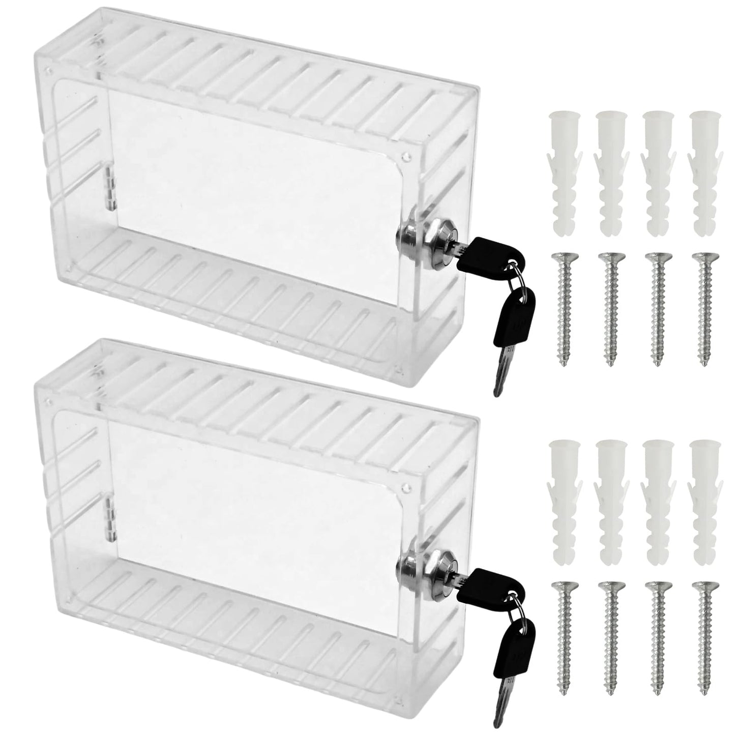 Saihisday 2 Pcs Thermostat Lock Box with Keys, Wall Mounted Acrylic Thermostat Guard Box Large Thermostat Cover with Lock Fit for 6.1"W×3.85"H All Type Wall Thermostats or Smaller
