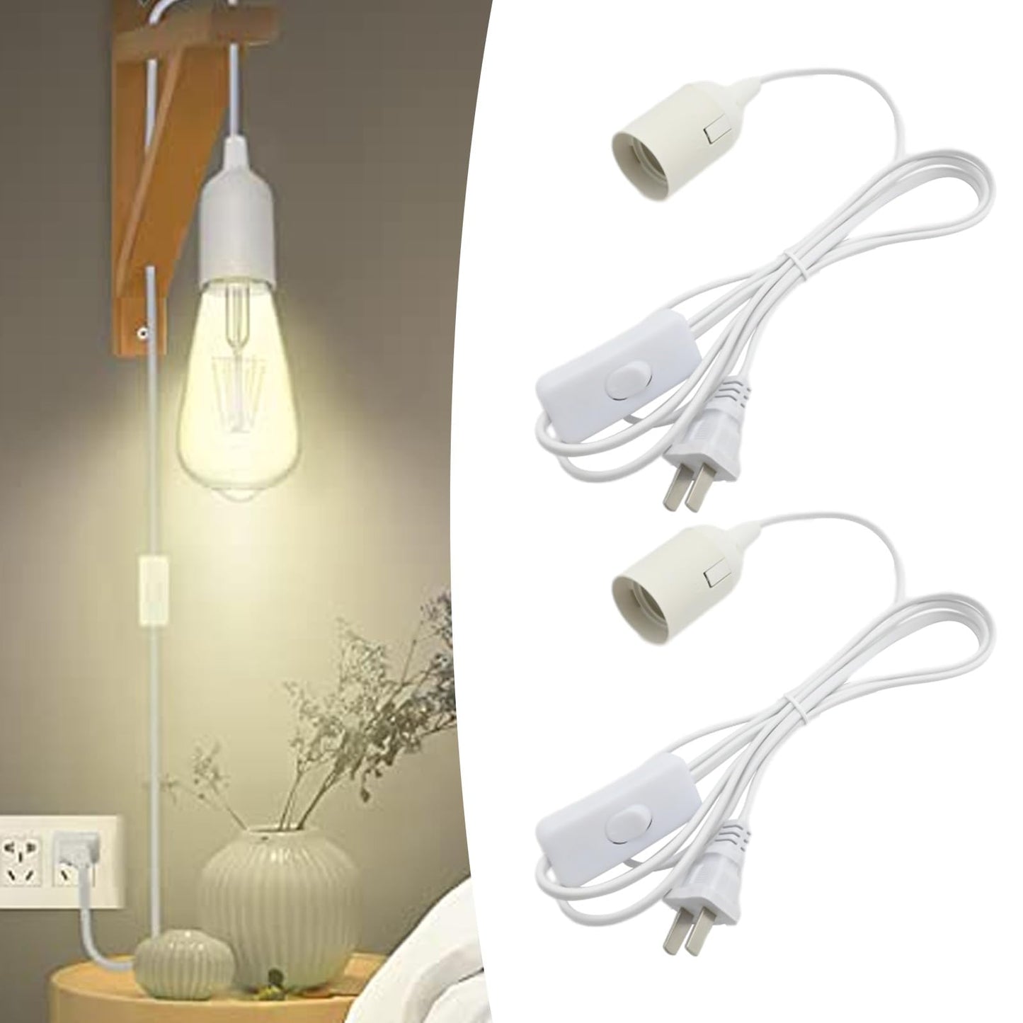 VIKKSAER 4 Pcs Hanging Lantern Cord with Switch, 10.86 Inch E26 Light Socket Extension Cord, Pendant Lamp Cord