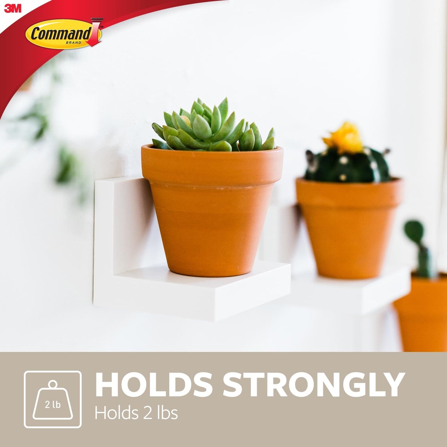 Command Display Floating Wall Shelves, 2 Ledges 8 Strips, Damage-free Decorating, Quartz