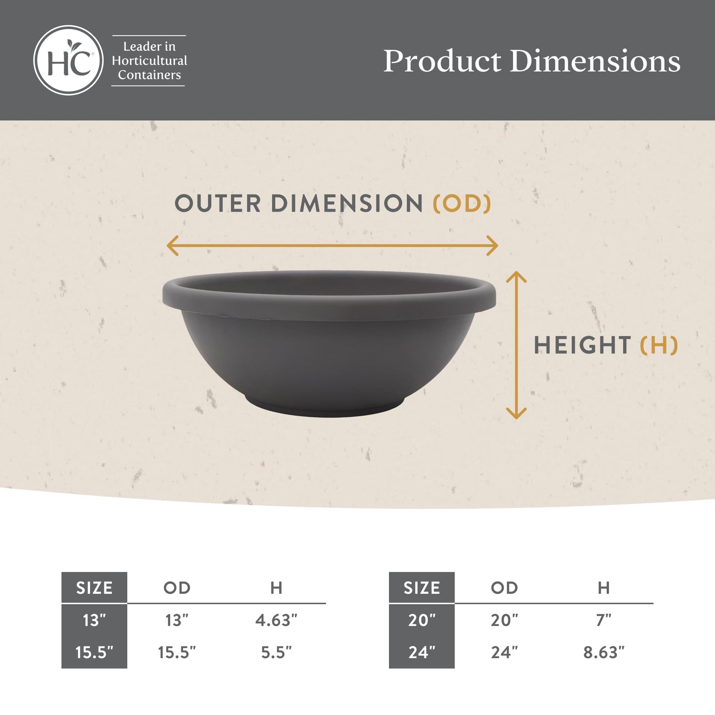The HC Companies Shallow Planter with Drainage - Contemporary Garden Bowl Planter for Flowers, Herbs & More - Round Succulent Planter Pot for Indoors and Outdoors (13" Warm Gray, Pack of 2)