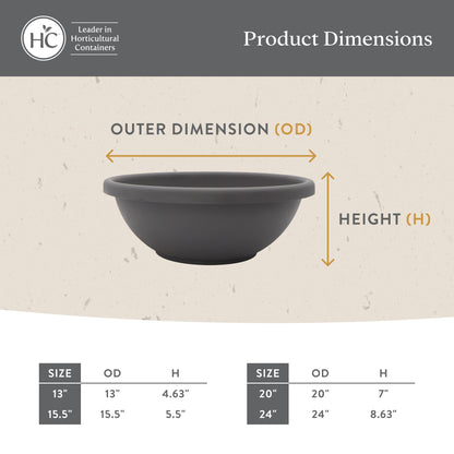 The HC Companies Shallow Planter with Drainage - Contemporary Garden Bowl Planter for Flowers, Herbs & More - Round Succulent Planter Pot for Indoors and Outdoors (13" Warm Gray, Pack of 2)