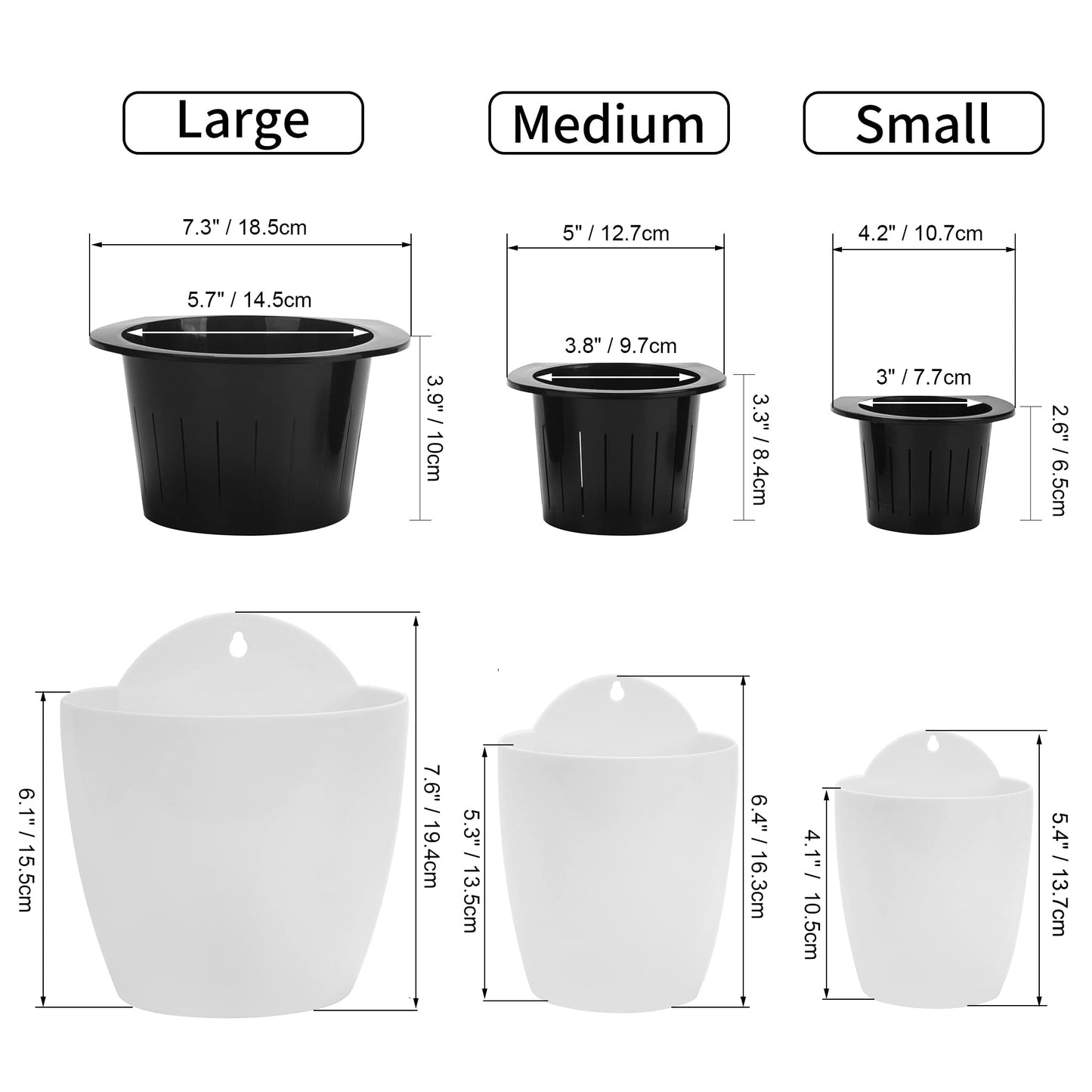 3 Pack Hanging Planter Pots Self Watering Vertical Garden Wall Mount Window Hang Round Plastic Container Indoor Outdoor for Plants Flowers Succulent Kitchen Living Herbs Holder Decor Decoration White