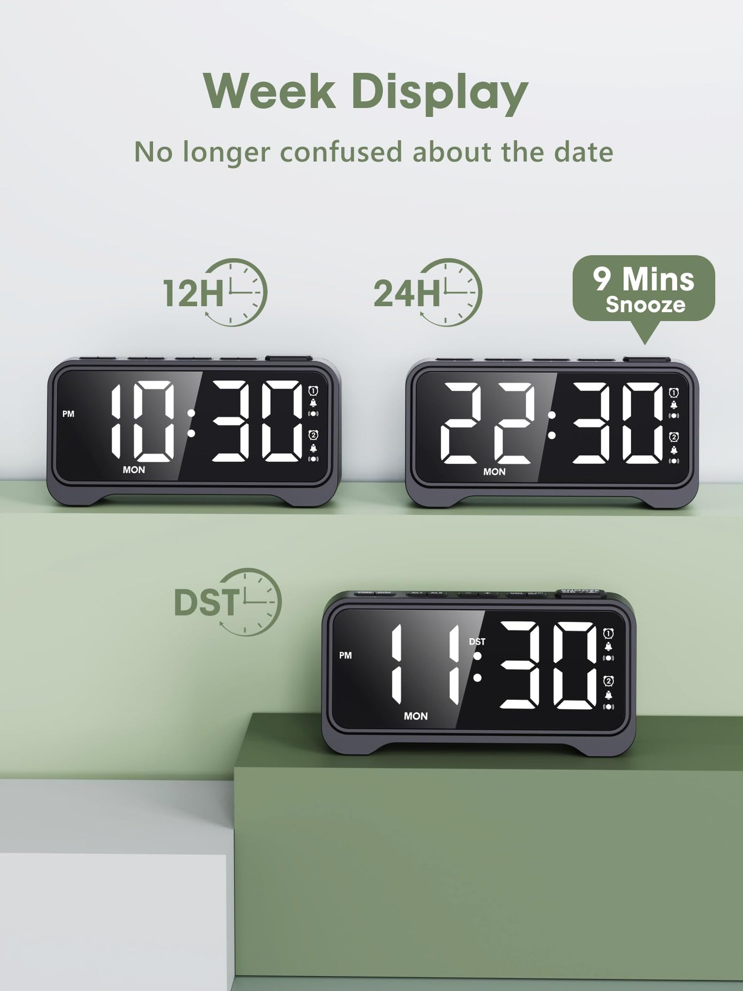 ROCAM Alarm Clock for Heavy Sleepers with Bed Shaker, Vibrating Alarm Clock Loud Dual Alarms, Brightness 0%-100% Weekday Weekend Mode, Power-Off Memory, Warm Night Light Clock for Bedroom
