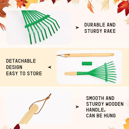 3 Pieces Rakes with Wooden Handle&Head , 27" Lawn Rakes for Leaves