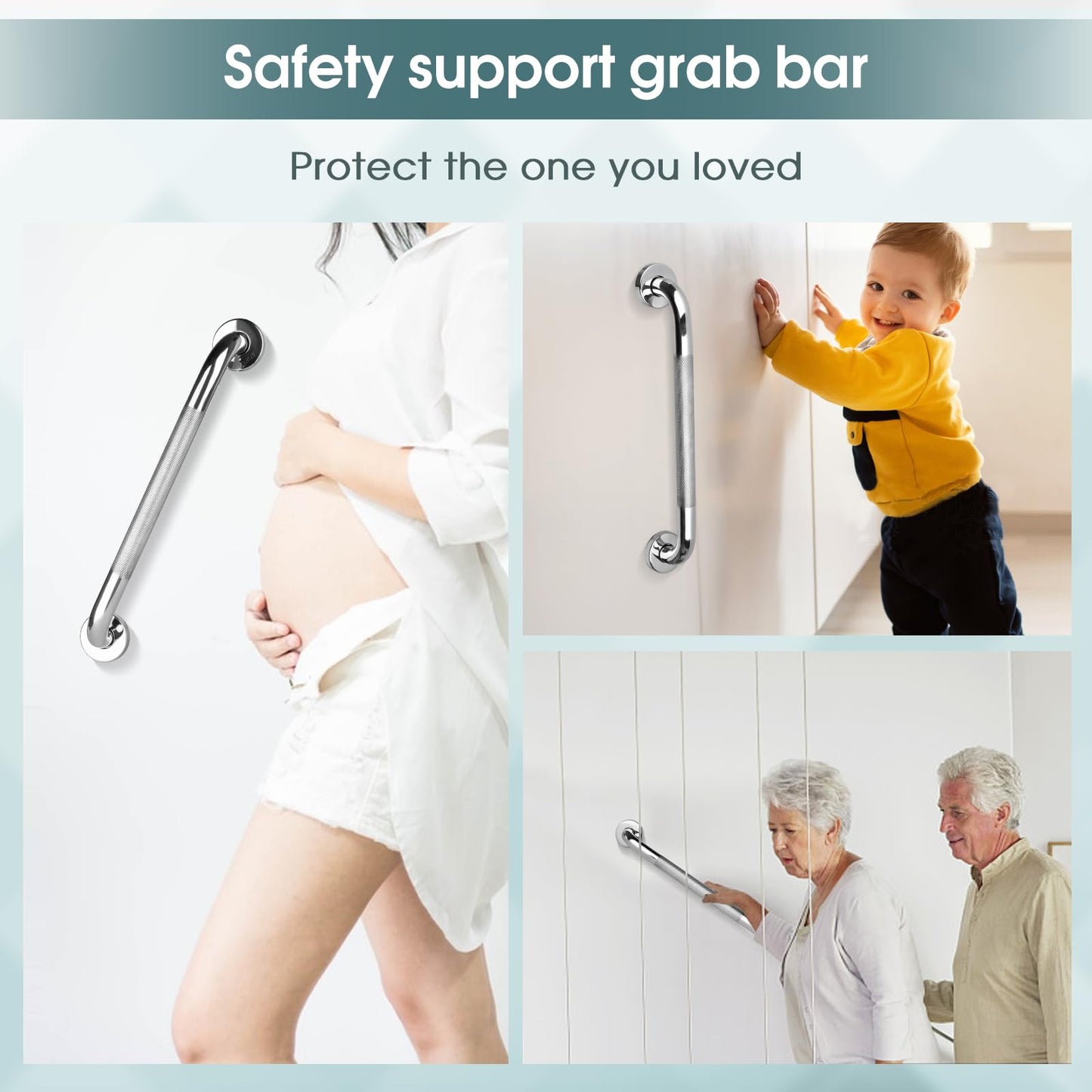 2 PCS Shower Grab Bar, 16 Inch Anti-Slip Bathroom Grab Bars Shower Handle, Chrome SUS 304 Stainless Steel Bath Safety Rail Support for Elderly, Injury, Pregnant