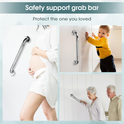 2 PCS Shower Grab Bar, 16 Inch Anti-Slip Bathroom Grab Bars Shower Handle, Chrome SUS 304 Stainless Steel Bath Safety Rail Support for Elderly, Injury, Pregnant