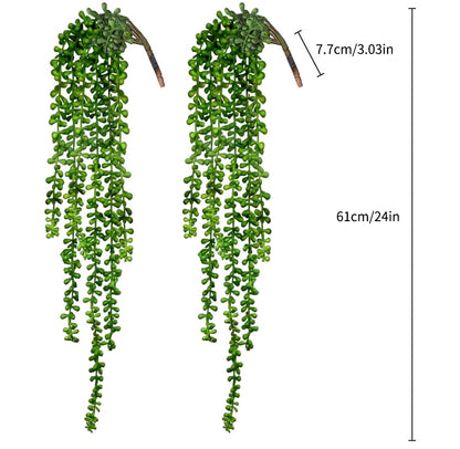 CEWOR 4pcs Artificial Succulents Hanging Plants Fake String of Pearls for Wall Home Garden Decor (24 Inches Each Length)