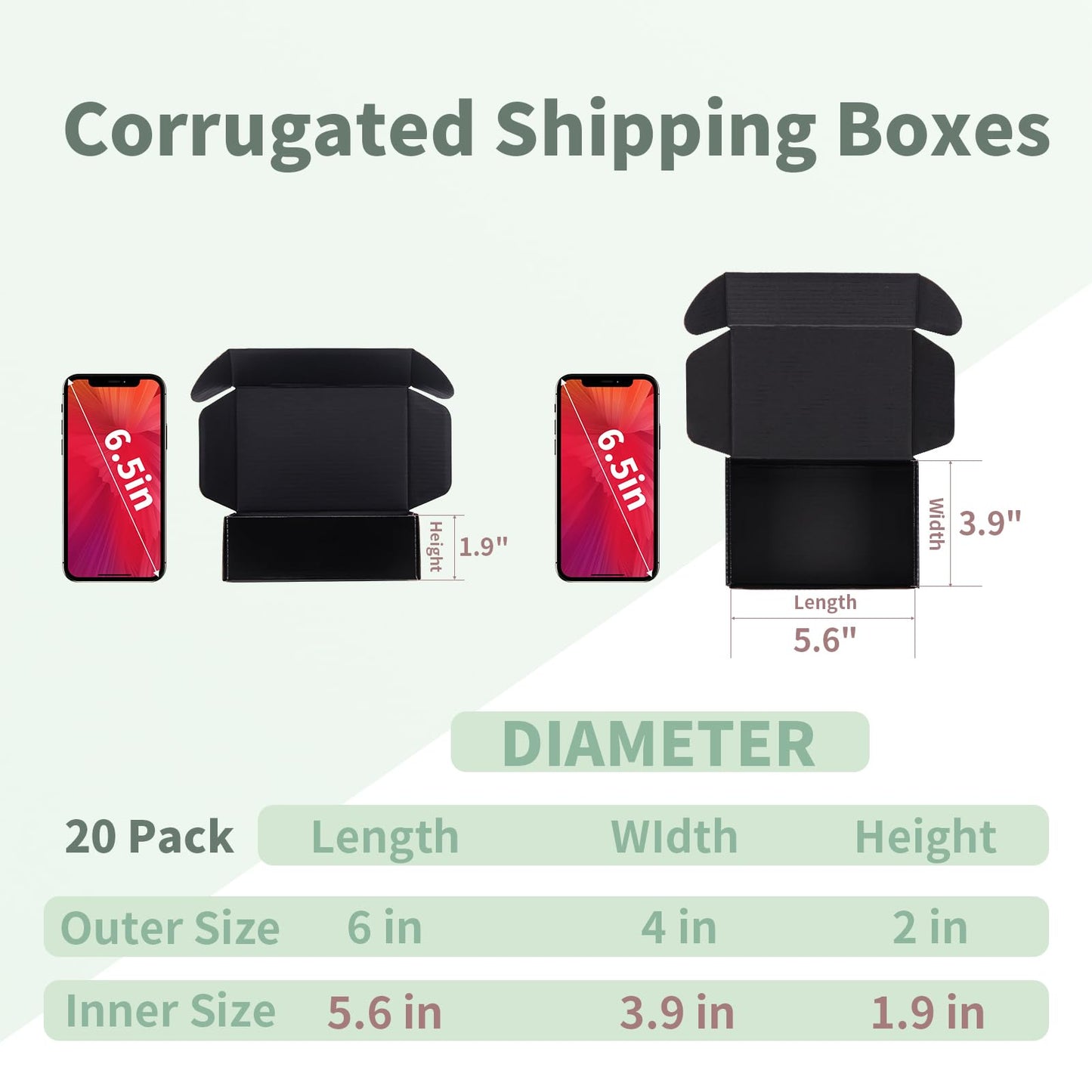 Rempry 6x4x2 Inches Black Shipping Boxes, 20 Pack Small Business Corrugated Cardboard Mailer Boxes for Shipping Packaging, Gifts Wrap Boxes with Lids