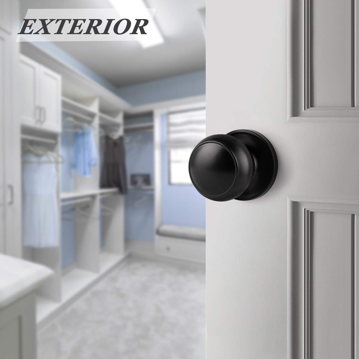 Probrico Black Door Knobs Interior 1 Pack, Interior Passage Keyless Door Knob Set Flat Ball Knob for Hallway or Closet, Matte Black Finish Knob, 1 Pack