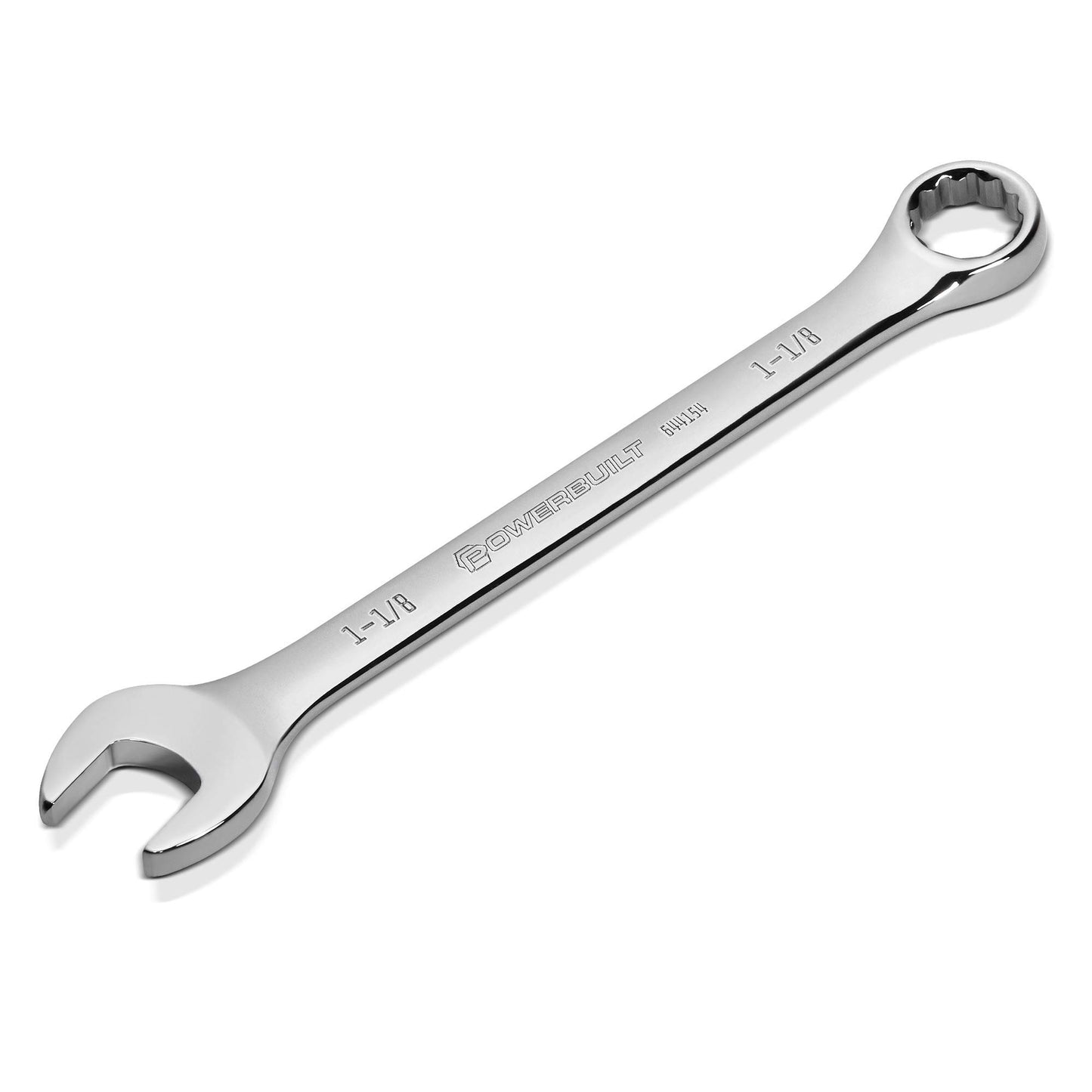 Powerbuilt SAE 1-1/8 Inch Combination Wrench, 12 Point Double Ended Box and Open End, 15 Degree Offset - 644154