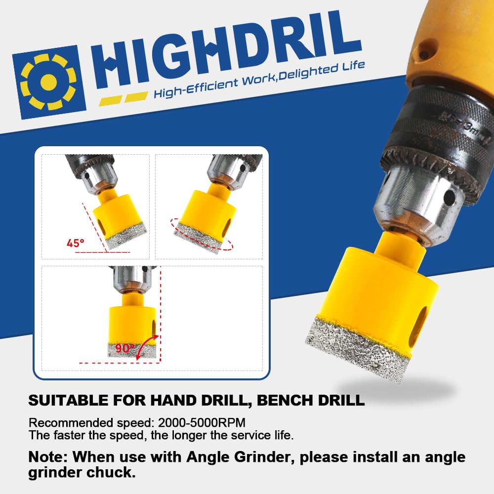 HIGHDRIL Diamond Core Drill Bit,2Pcs Diameter 32mm 1-1/4" with Triangle Shank Vacuum Brazed Hole Saw for Concrete Granite Marble Glass Porcelain Tile Masonry Brick