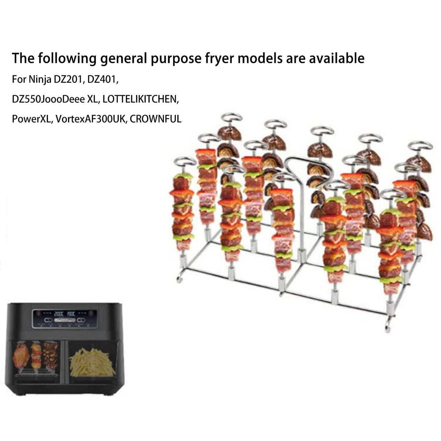 Skewer Stand, Air Fryer Rack Skewer Stand, Detachable Stainless Steel BBQ Skewers Rack Holder, Air Fryer Accessories Skewer Accessory, Compatible with DZ201 Foodi 8 Quart