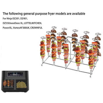 Skewer Stand, Air Fryer Rack Skewer Stand, Detachable Stainless Steel BBQ Skewers Rack Holder, Air Fryer Accessories Skewer Accessory, Compatible with DZ201 Foodi 8 Quart