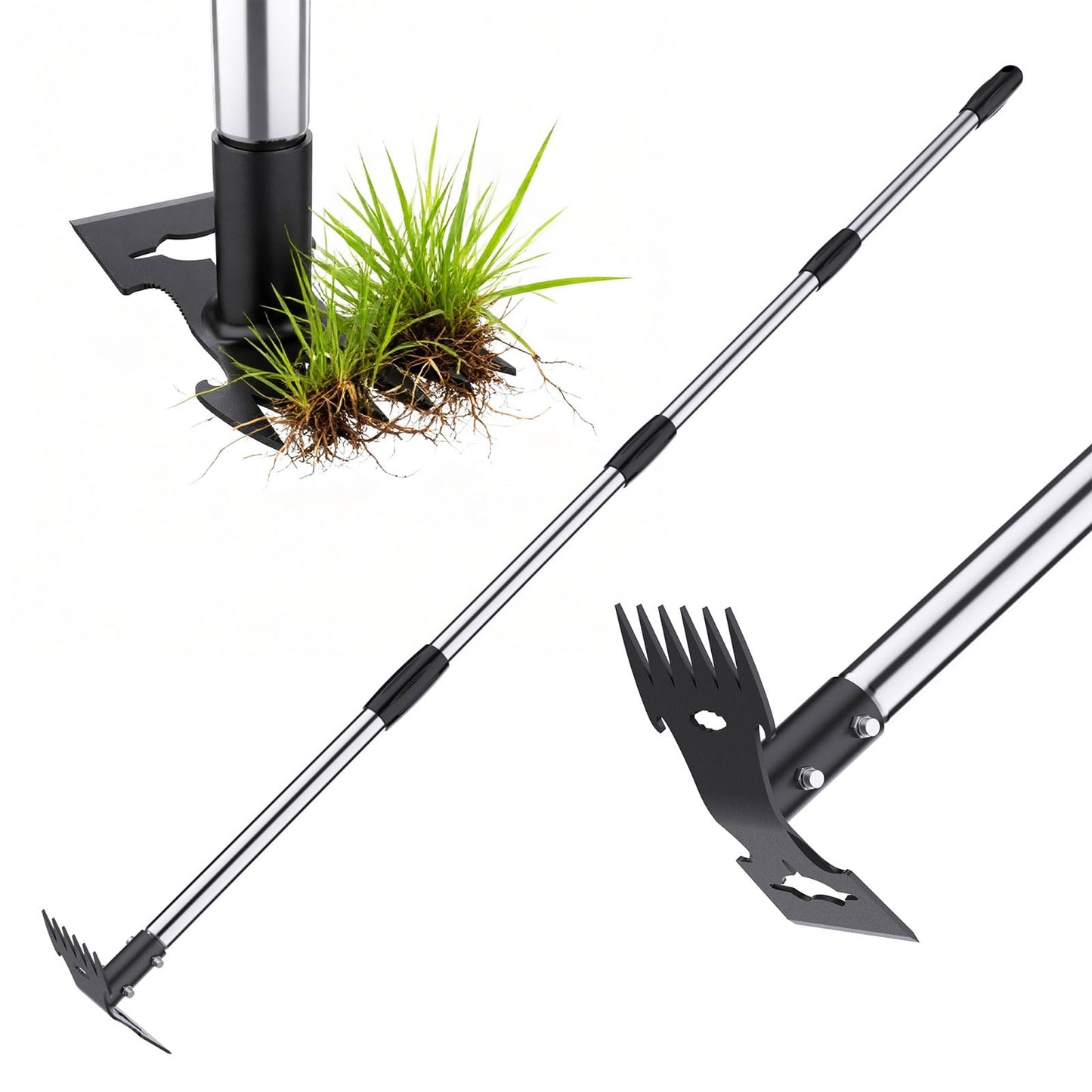 Weed Puller Tool with Long Handle，Adjustable Long Manual Weeder Remover Tool，2 in 1 Hand Weed Rake and Garden Hoe for Gardening, Uprooting Weeding Tool for Yard, Lawn, Patio, Garden