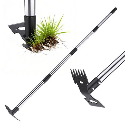 Weed Puller Tool with Long Handle，Adjustable Long Manual Weeder Remover Tool，2 in 1 Hand Weed Rake and Garden Hoe for Gardening, Uprooting Weeding Tool for Yard, Lawn, Patio, Garden