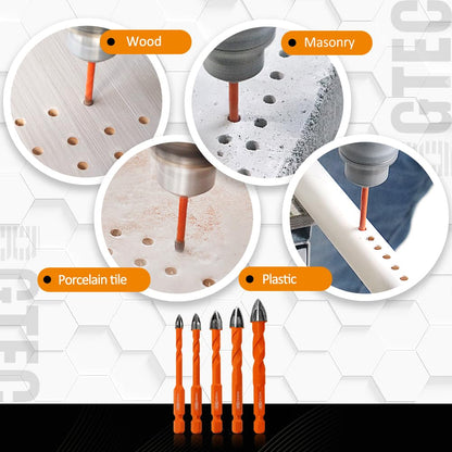 BGTEC Diamond Cemented Carbide Drill Bits Masonry Drill Bits, 5pcs Quick-fit Shank 5/6/8/10/12MM Cross Spiral Hard Alloy Drill Bit for Wood Plastic Masonry Ceramic Tile Concrete Marble