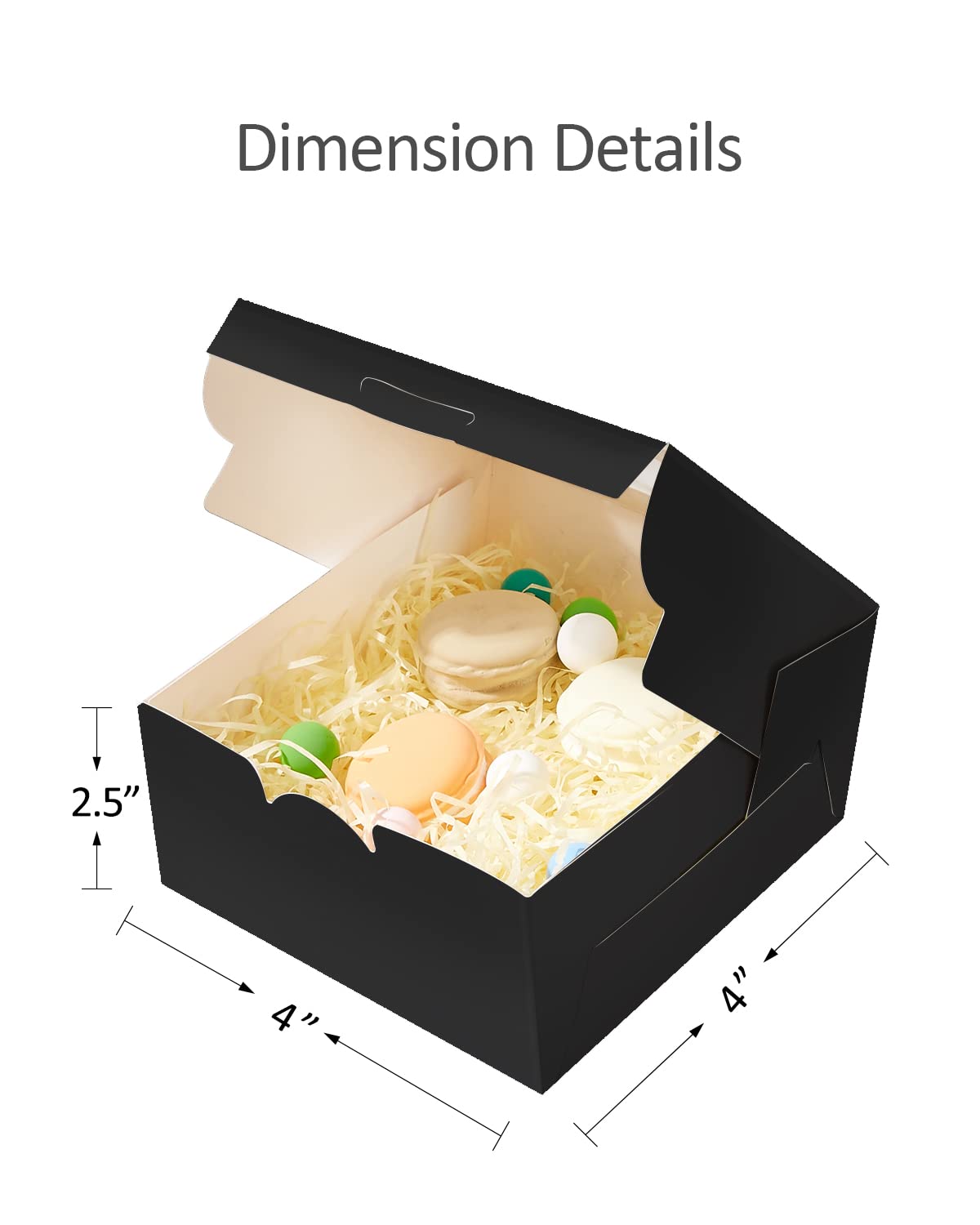 Bakepacker 4x4x2.5" Black Bakery Boxes with Window 60pcs Mini Cookie Boxes Macaron boxes Small Donut Pastry Boxes for Party
