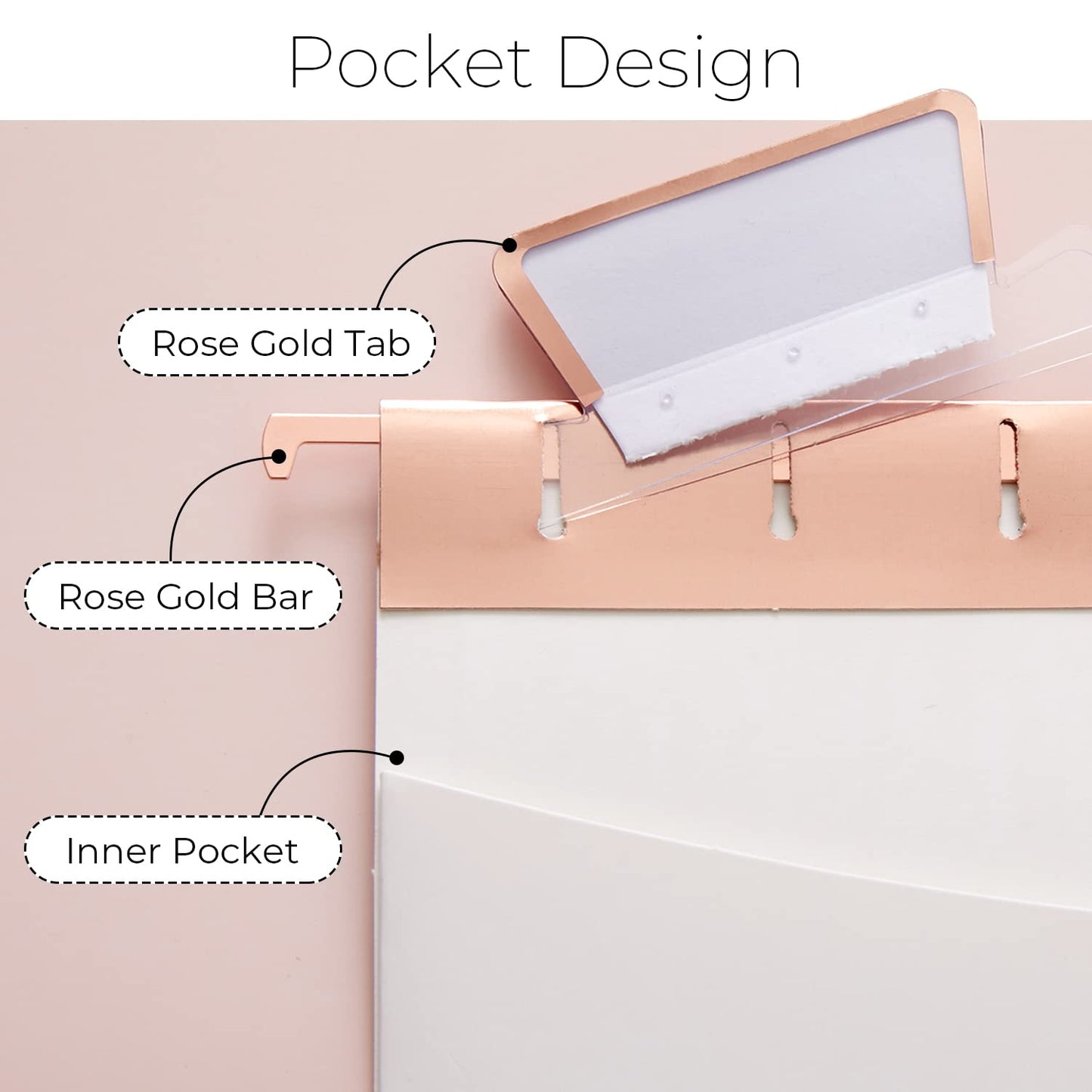 Y YOMA 6 Pack Rose Gold Hanging File Folders with Pocket Letter Size Decorative File Folder Cute Pretty Hanging Folder for Office Home School with 1/5-Cut Adjustable Tabs, Inner Storage Pockets