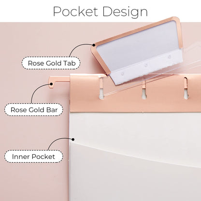 Y YOMA 6 Pack Rose Gold Hanging File Folders with Pocket Letter Size Decorative File Folder Cute Pretty Hanging Folder for Office Home School with 1/5-Cut Adjustable Tabs, Inner Storage Pockets