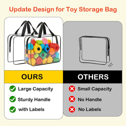 Wenscis 6 Packs Extra Large Toy Storage Bags with Zipper, Reusable Clear Plastic Toy Organizer Bag with Labels for Blocks, 11.8″×8.6″×3.9″Travel Waterproof Organizer Bags for Puzzles