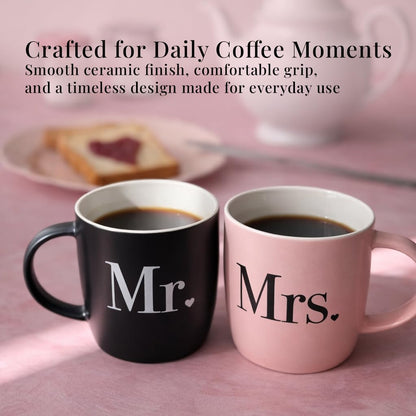 Triple Gifffted Mr and Mrs Coffee Mugs Couples Gifts Ideas for Wedding Anniversary Engagement Valentines Christmas His Hers Present Husband Wife Him Her Men Women, Bride Groom Newlyweds, Ceramic 13Oz
