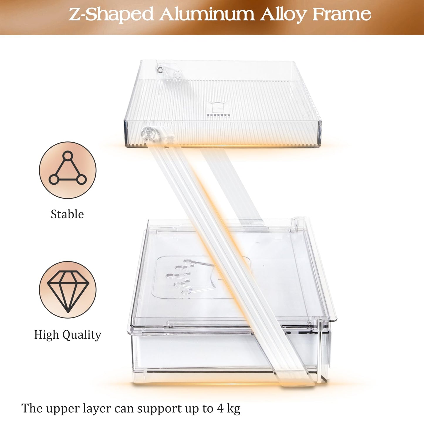2-Tier Bathroom Countertop Organizer – Acrylic Makeup, Perfume & Skincare Organizer with Sliding Tray & Drawer – Z-Shaped Vanity Organizer for Bathroom, Dresser or Desk