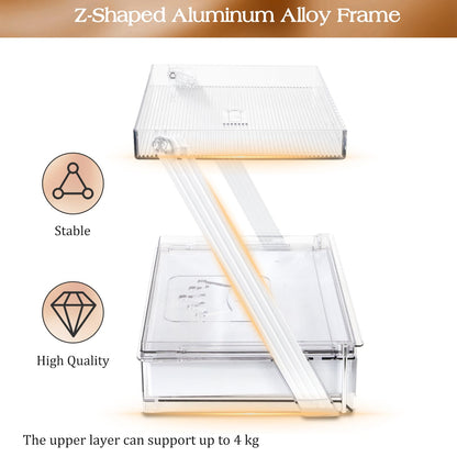 2-Tier Bathroom Countertop Organizer – Acrylic Makeup, Perfume & Skincare Organizer with Sliding Tray & Drawer – Z-Shaped Vanity Organizer for Bathroom, Dresser or Desk