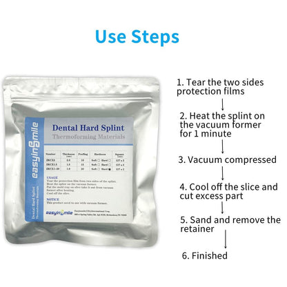 Dental Hard Splint, Thermoforming Materials for Vacuum Forming Machine 5''x 5'' (1.0MM-20PCS)