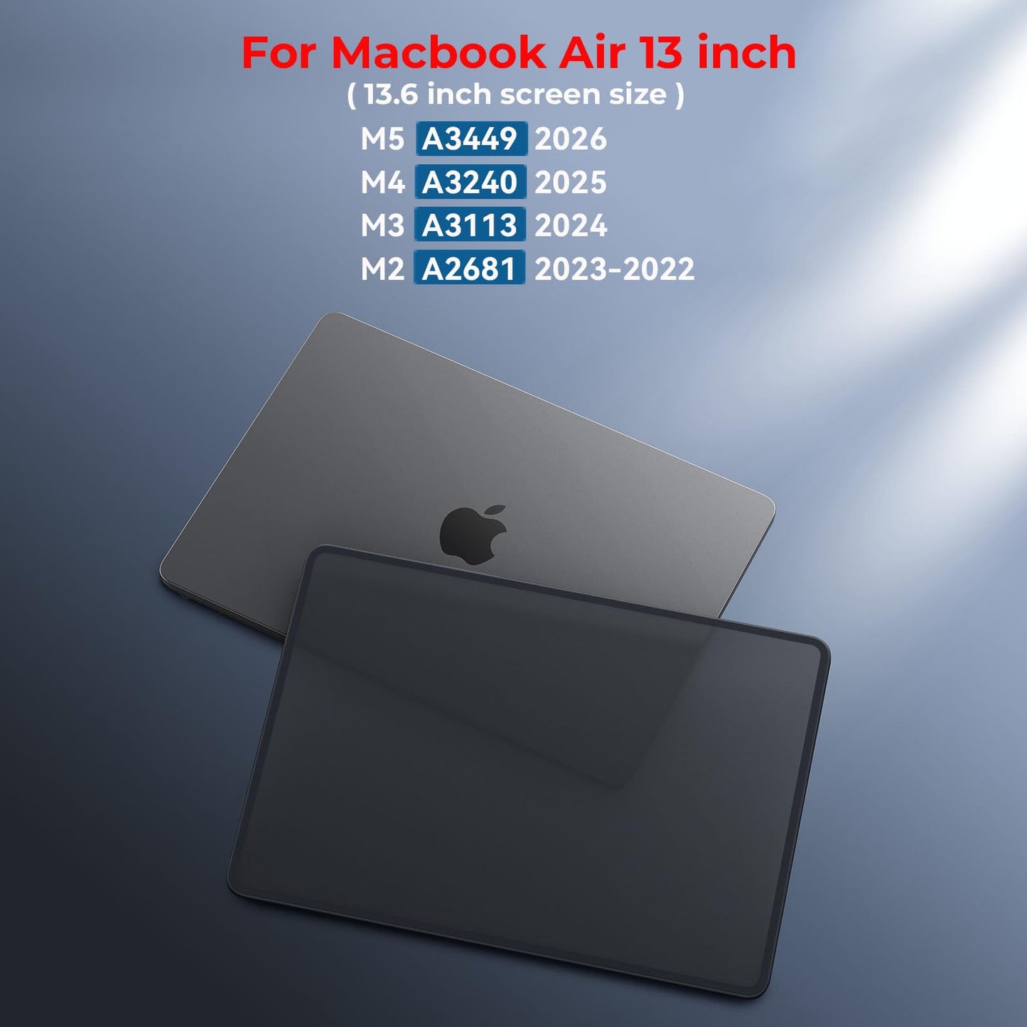 BlueSwan Compatible with MacBook Air 13 inch Case 2026-2022 M5 M4 M3 M2 A3449 A3240 A3113 A2681, Anti-Cracking and Anti-Fingerprint Hard Shell, Soft TPU Bumper PC for Air 13.6 inch Case, Black