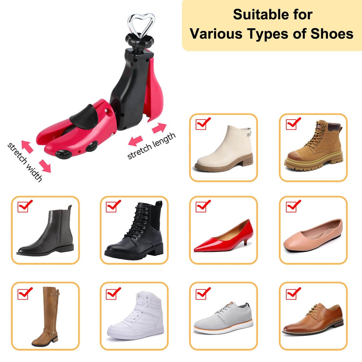 Tigcent Shoe Stretcher Women Men, Adjustable Shoe Tree, Plastic, Unisex Adult, Shoe-Tree, Shoe Stretcher, Women Size 6-11, Men's 5-9.5