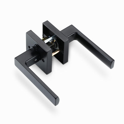 Linkaa Black Keyless Door Locks for Front Door，Bedroom Bathroom Door Lever，Interior Door Handle with Lock,Exterior Door Knob（Privacy，Push Button Lock，1 Pack）