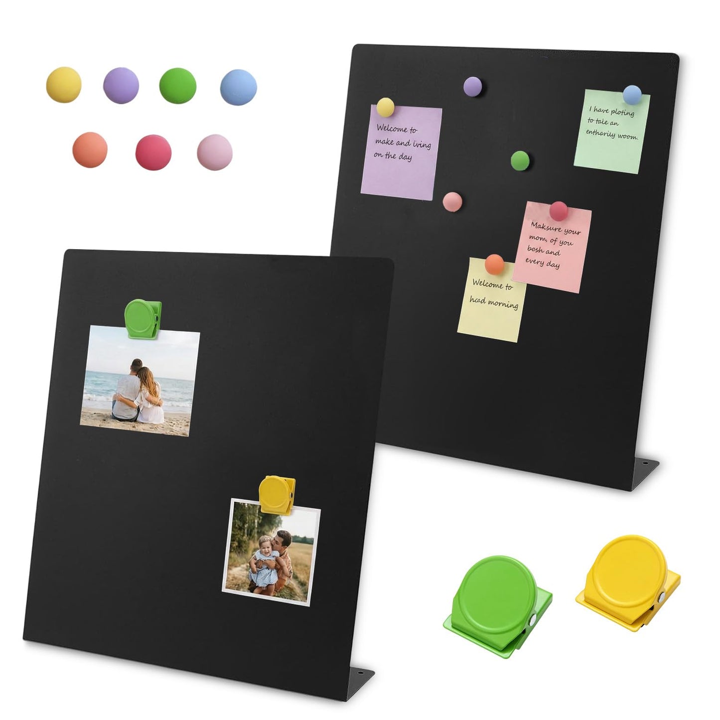 Acidea 2 Pack Magnet Board, 12.6 x 11 Inch Black Magnetic Bulletin Board with Easel Stand, Metal Magnetic Boards for Tabletop, Memo Photo Display Stand for Office, Kitchen, School, Home Decor