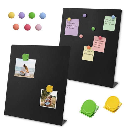 Acidea 2 Pack Magnet Board, 12.6 x 11 Inch Black Magnetic Bulletin Board with Easel Stand, Metal Magnetic Boards for Tabletop, Memo Photo Display Stand for Office, Kitchen, School, Home Decor