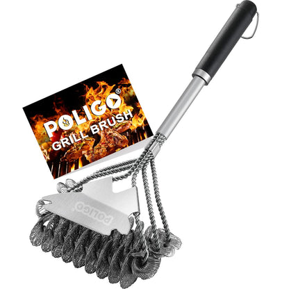 POLIGO Safe BBQ Grill Brush and Scraper Bristle Free Barbecue Brush, Stainless Steel BBQ Brush, BBQ Cleaner Brush for Porcelain Gas Charcoal Grill Efficiently Cleaning - Ideal Gifts for Grill Wizard