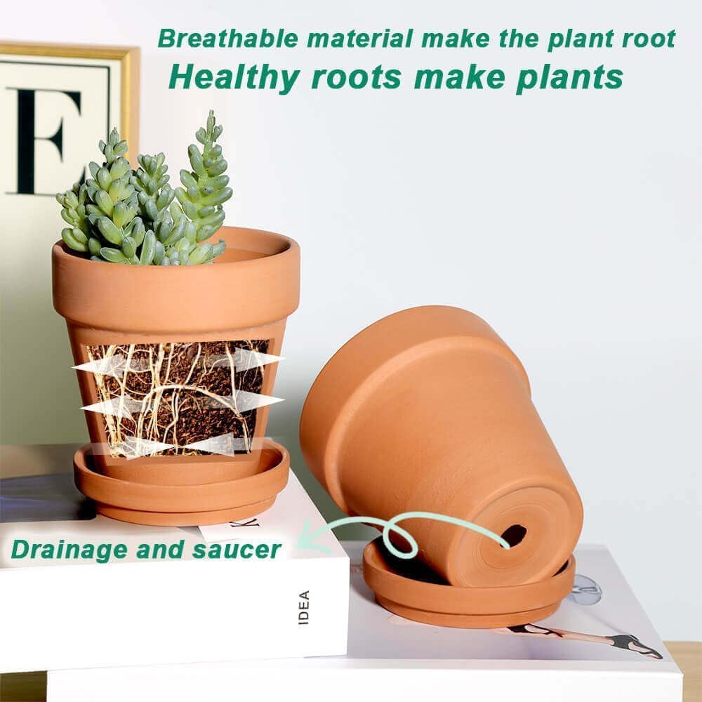 4 Inch Terra Cotta Pots with Saucer - 6 Pack Clay Flower Pots with Drainage, Great for Plants, Crafts, Wedding Favor (4 inch)