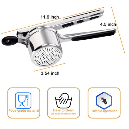 Potato Ricer Stainless Steel Masher, Upgraded Sturdy Durable Potato Masher with 3 Interchangeable Ricing Discs Premium Grade Kitchen Tool for Smooth Mashed Potatoes, Fruits, Vegetables and Baby Food