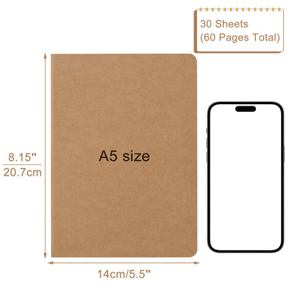 ZCZN A5 Square Grid Notebook 24 Pack, Kraft Jounurals Notebooks 60 Pages(30 Sheets), 8.15 * 5.5 Inches Notebooks Bulk, Diary, Subject, Memo Notebooks for Work, School, Office