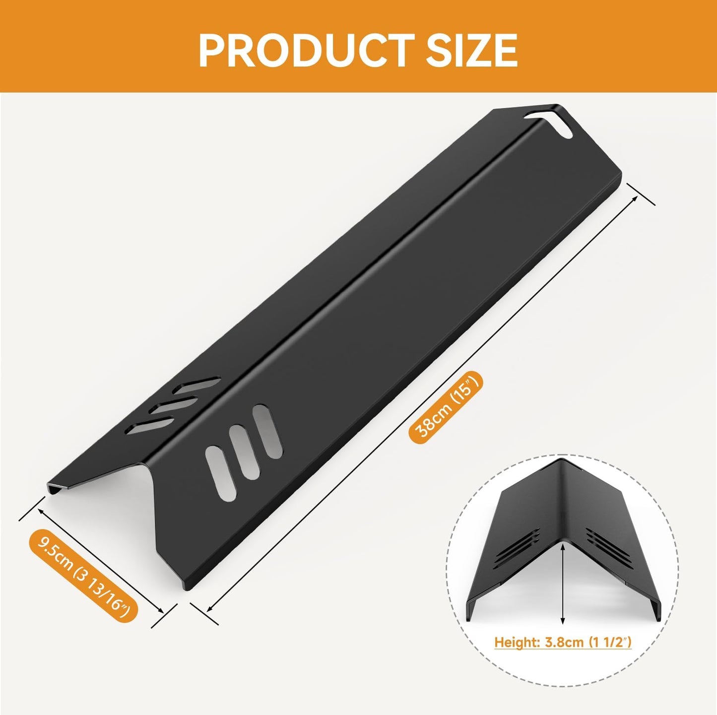 Rushare 15'' Grill Heat Plates Replacement Parts for Dyna-Glo, Backyard & Uniflame Grill, DGF510SBP, BY15-101-001-02, BY13-101-001-13, Porcelain Steel, 4-Pack, 15" x 3 13/16"