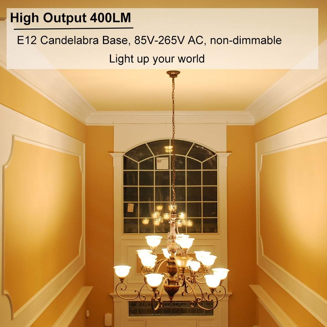Vinaco E12 LED Bulb, 6 Pack E12 Candelabra Bulb 4 Watt Warm White 3000K, High Brightness 400LM & 25000+ Long Lifespan E12 Bulb, E12 Candelabra Base, E 12 Light Bulb for Ceiling Fan Light Bulb