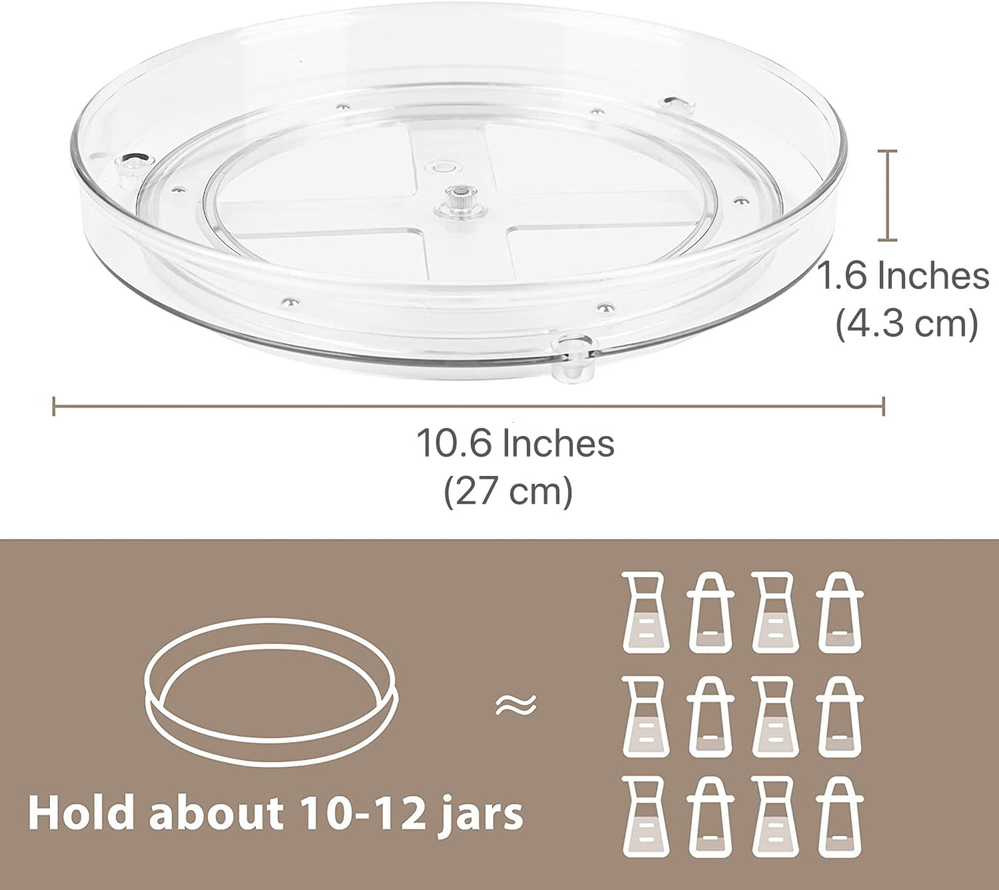2 Pack Large Lazy Susan Rotating Turntable Organizer - for Kitchen/Bathroom, Pantry, Cabinet, Fridge, Countertop, Vanity - Clear Spinning Food Storage Container for Spices, Condiments, 10.6 Inches